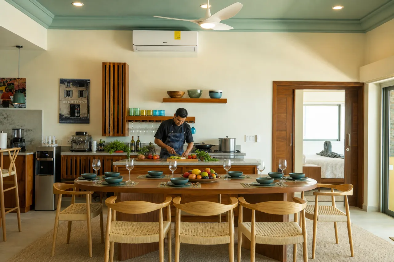 Casa Karma kitchen and dining setup for a private meal