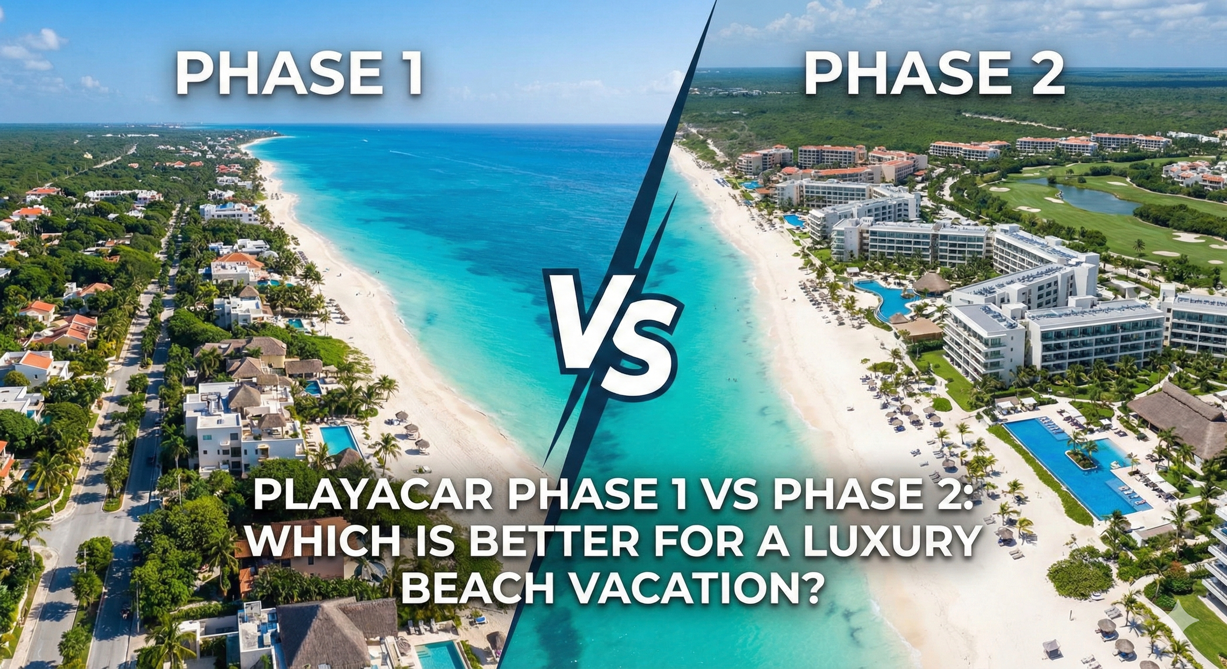 Aerial comparison of Playacar Phase 1 and Phase 2 beaches